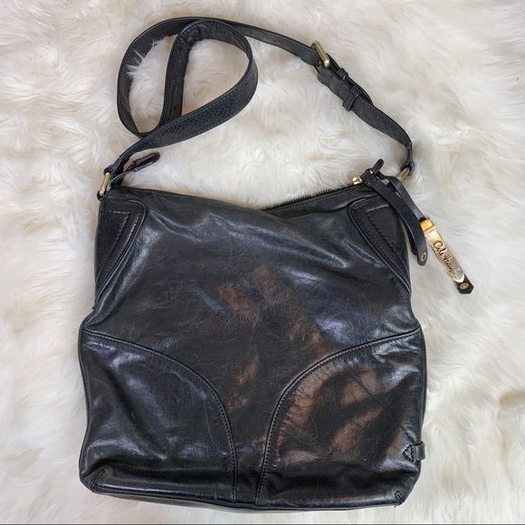 Cole Haan Black Leather Zipper Pocket Shoulder Bag - Picture 2 of 9